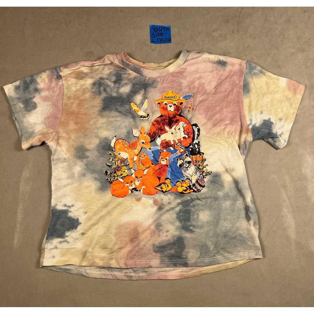 Smokey Bear Forest Friends Tie Dye Graphic T-Shirt Youth Large 10/12 Mad Engine